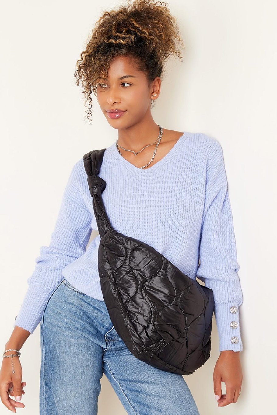 Padded shoulder bag Black Polyester h5Picture2